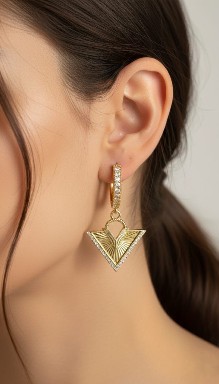 Bi-Takı | Gold Zirkon Taşlı Çelik Küpe