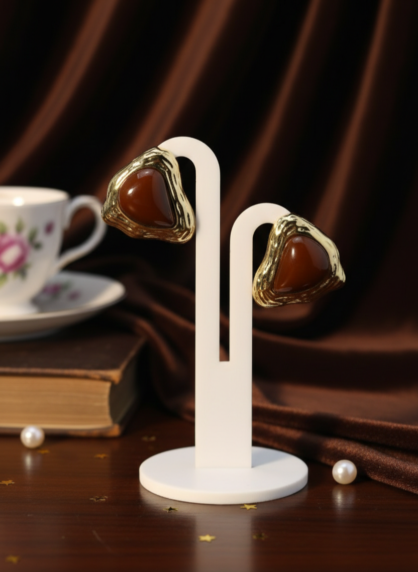 Bi-Takı | Kahve Aura Retro Üçgen Küpe