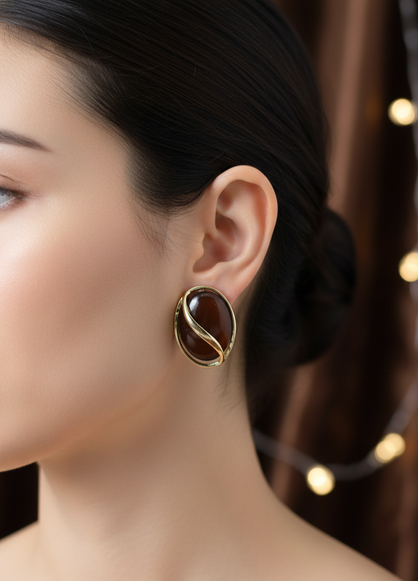 Bi-Takı | Kahve Oval Sarmal Küpe