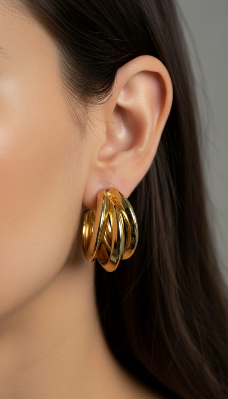 Bi-Takı | Gold 3 Halkalı Çelik Küpe