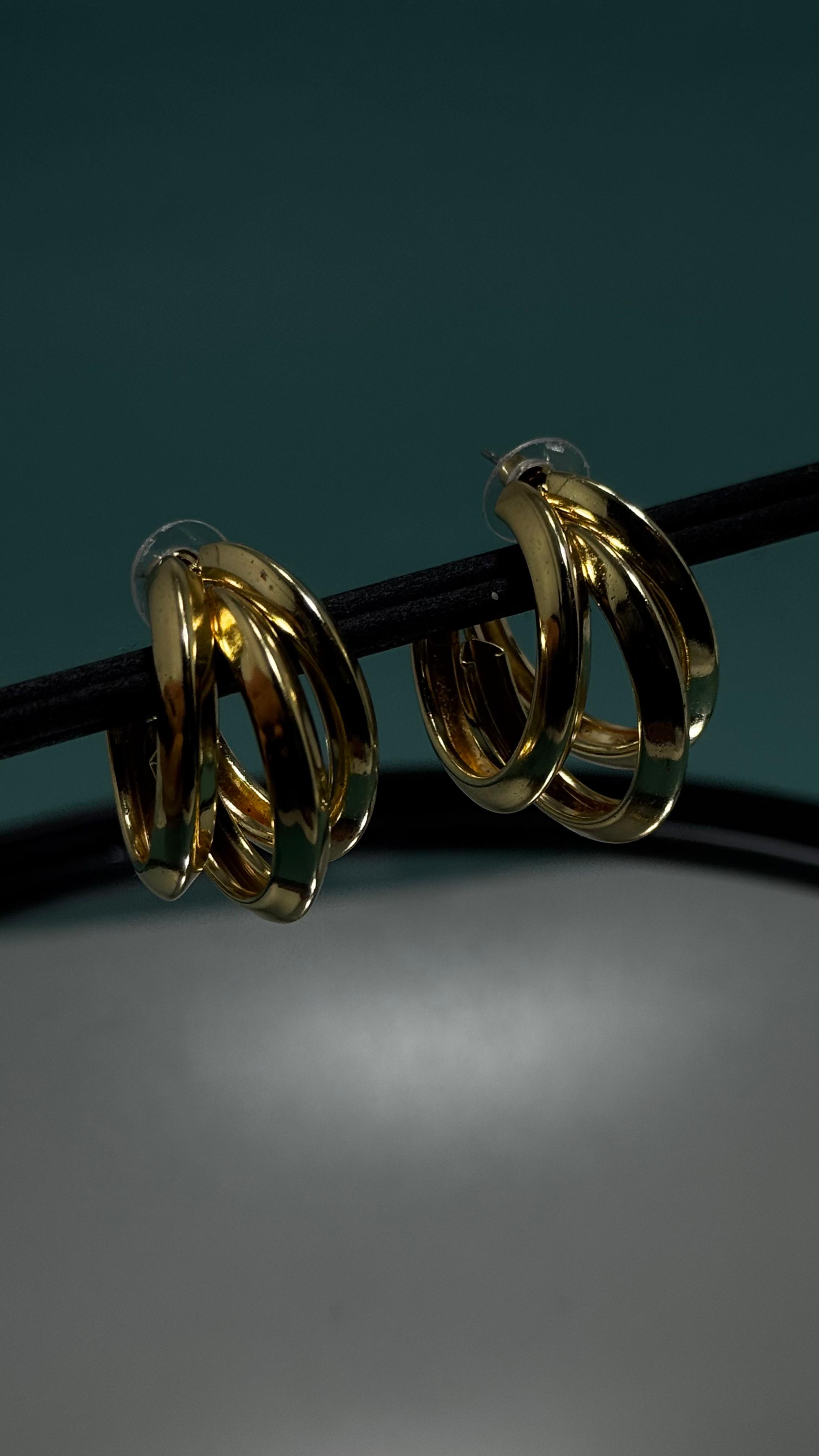 Bi-Takı | Gold 3 Halkalı Çelik Küpe