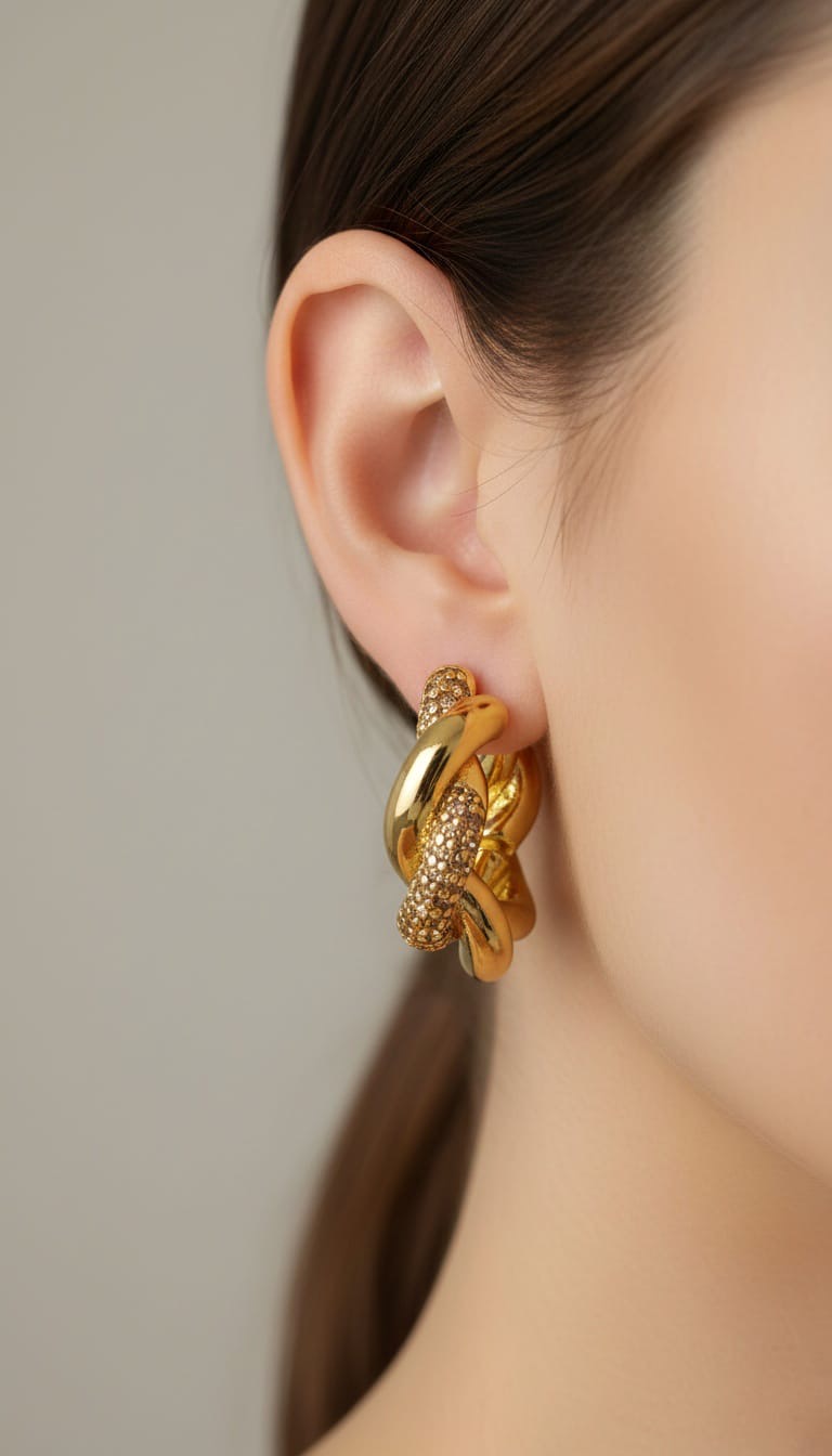 Bi-Takı | Gold Burgu Zirkon Taşlı Çelik Küpe