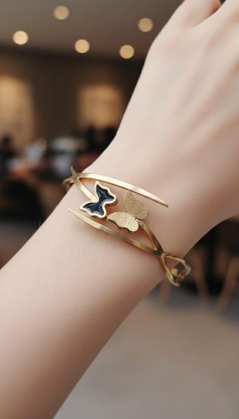 Bi-Takı | Gold Kelebek Model Kelepçe Bileklik