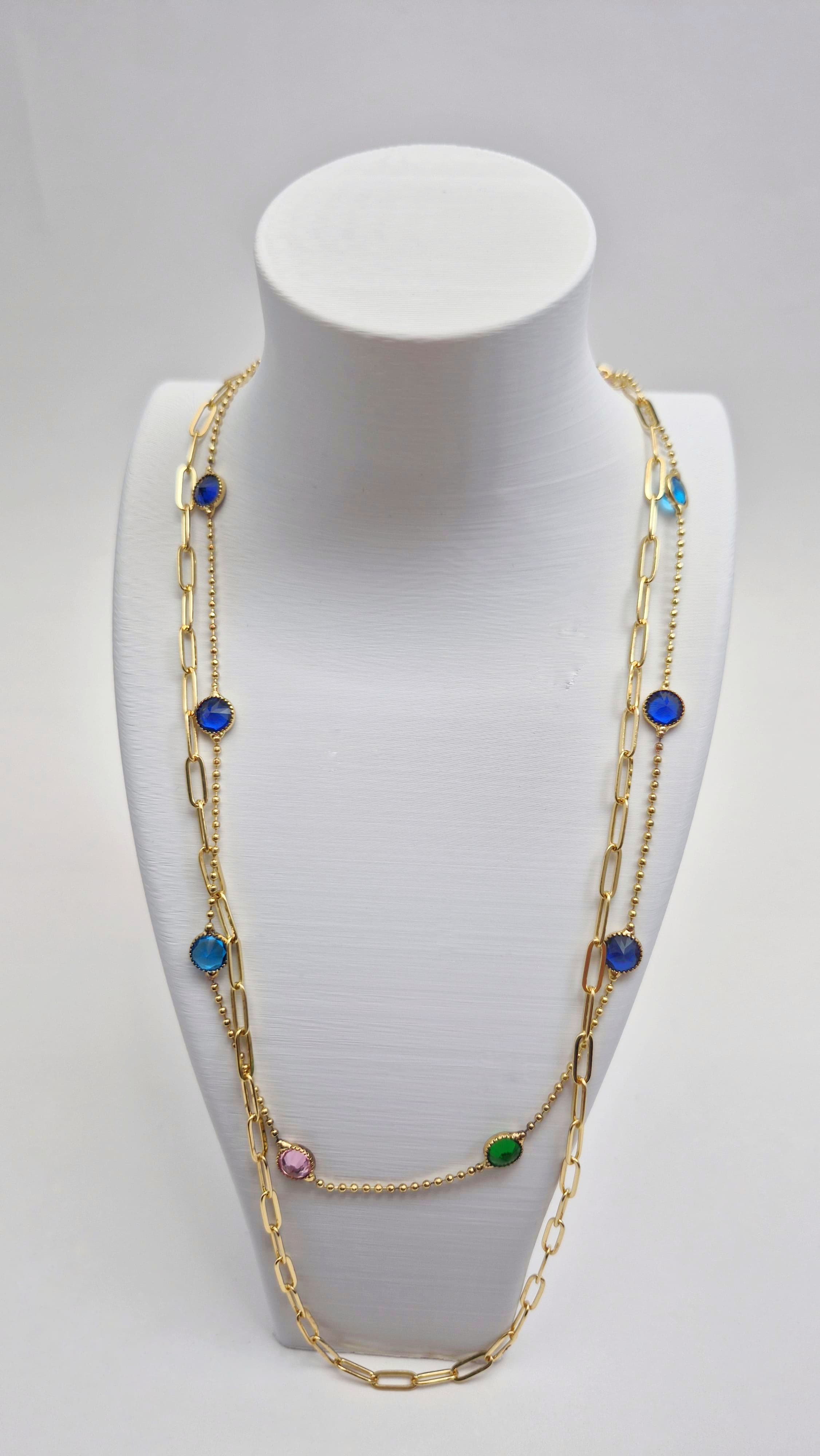 Bi-Takı | Kristal Taşlı Çift Katlı Kolye