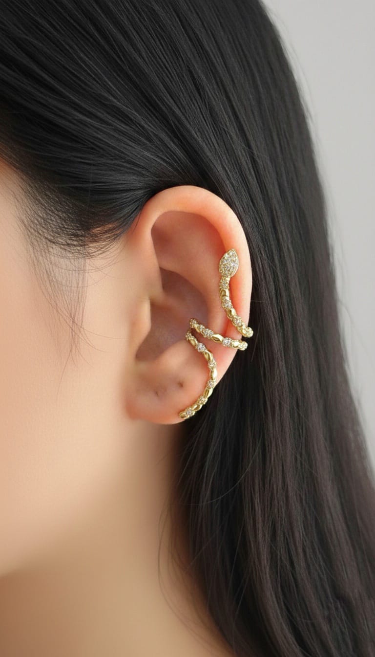 Bi-Takı | Yılan Model Gold Kıkırdak Küpe