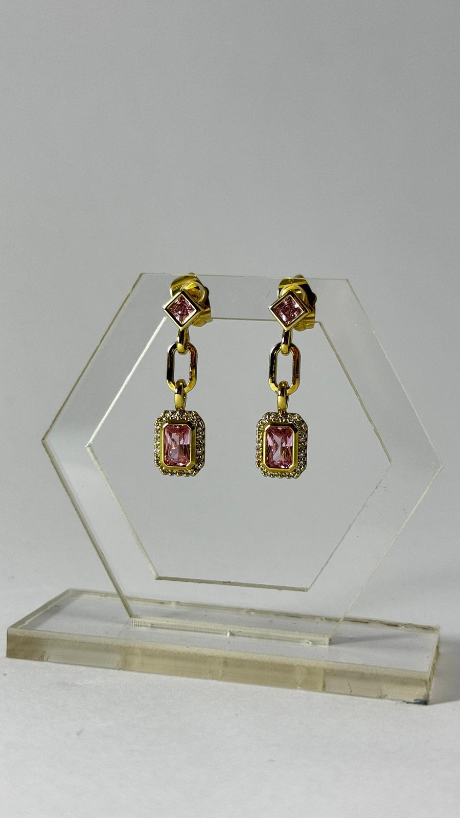 Bi-Takı | Pembe Taşlı Çelik Küpe