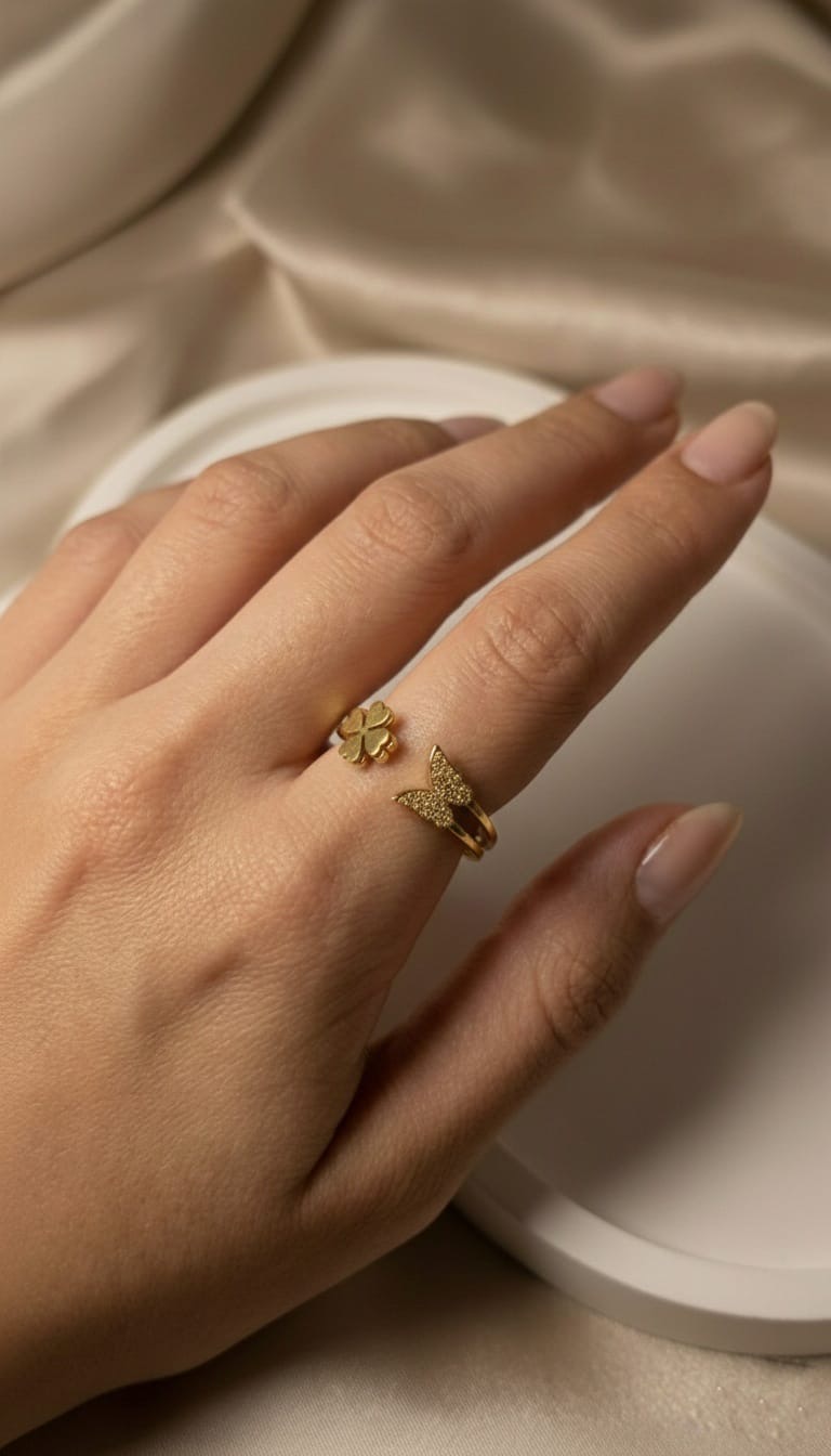 Bi-Takı | Yonca & Kelebek Detaylı Yüzük