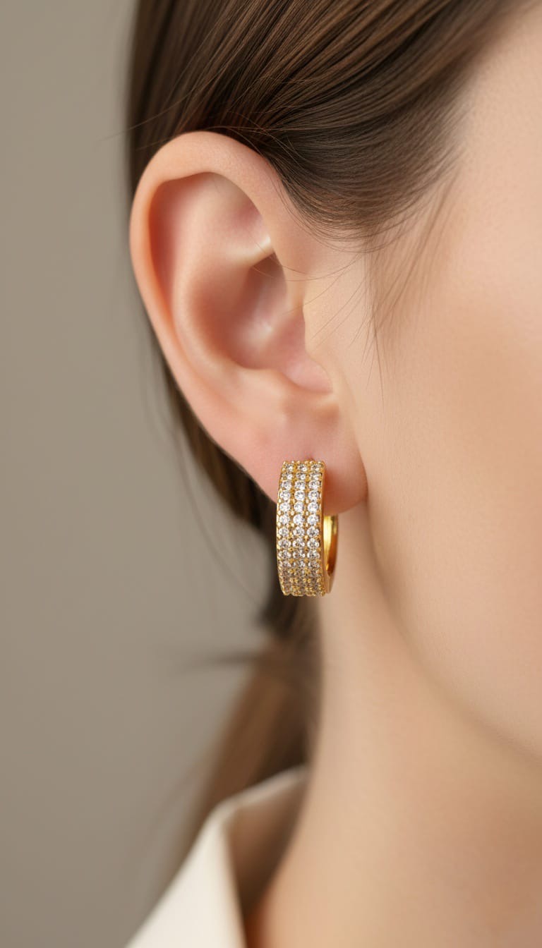 Bi-Takı | Gold Zirkon Taşlı Çelik Küpe