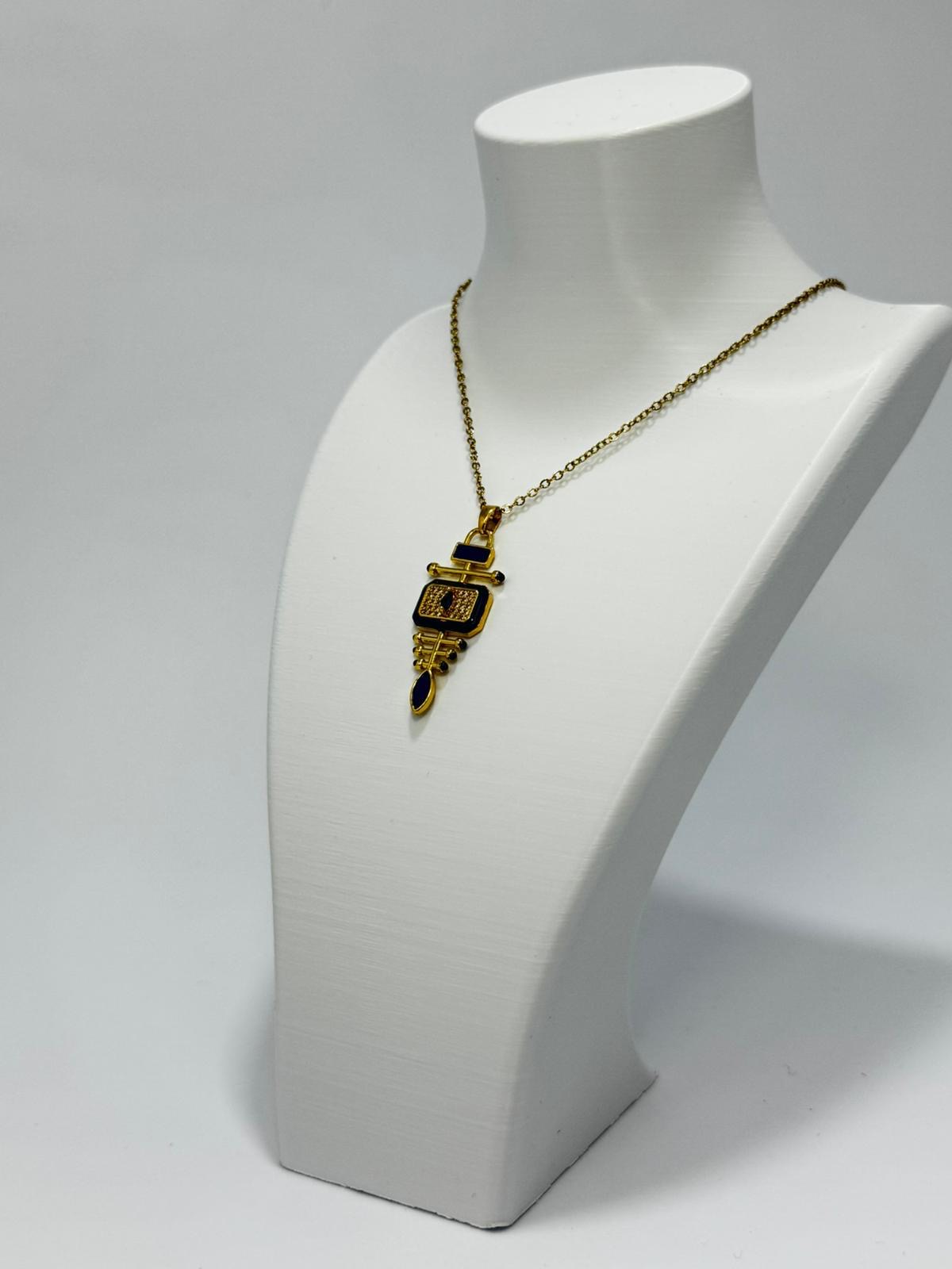 Bi-Takı | Lacivert Mine ve Kristal Taşlı Etnik Kolye